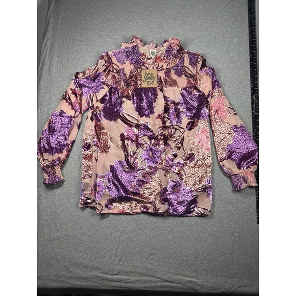 ivy jane Tops - Ivy Jane‎ Womens Top Small Floral Frost Burnout Velvet Mock Neck Bell Sleeve